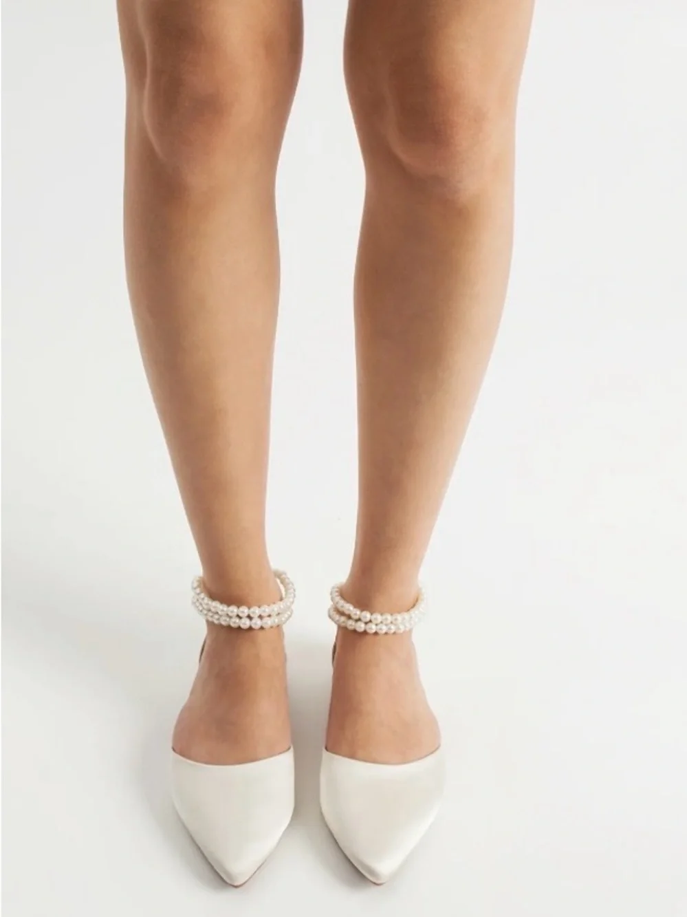 Bridal Ivory Satin Flats with Pearls
